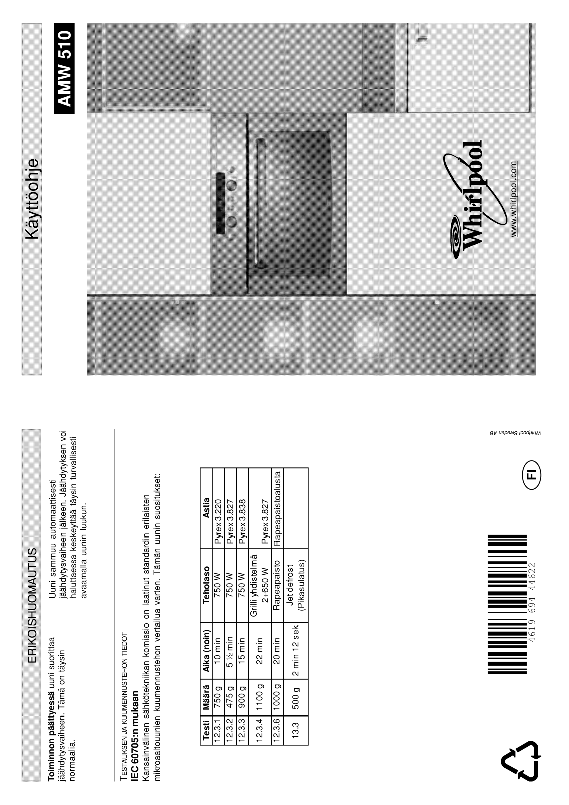 WHIRLPOOL AMW 510 IX User Manual