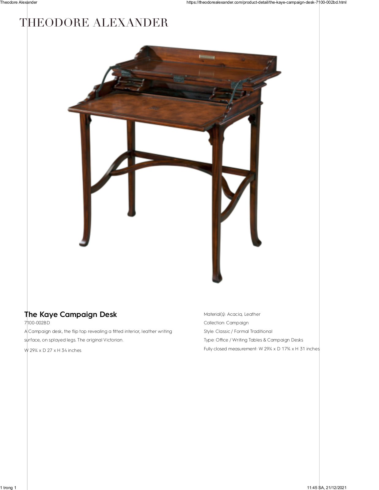 Theodore Alexander FPLJ1433 Specifications - ManualMachine.com