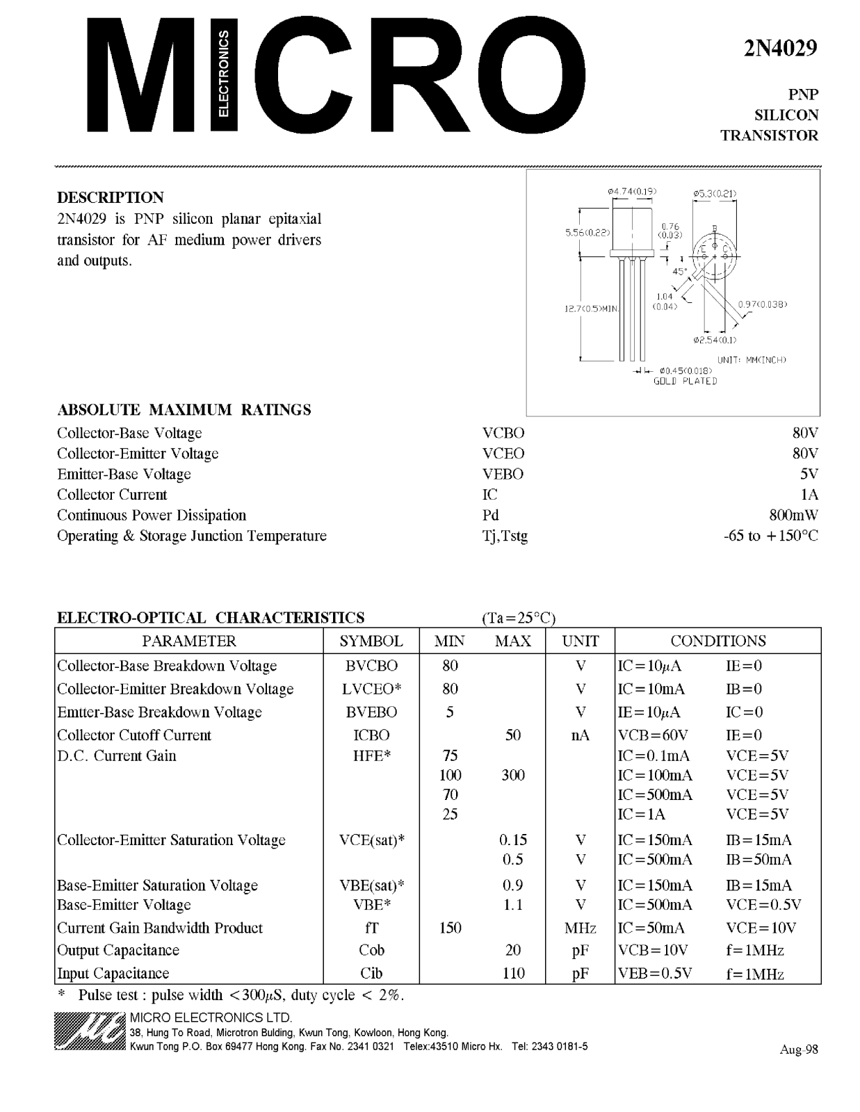 ME 2N4029 Datasheet