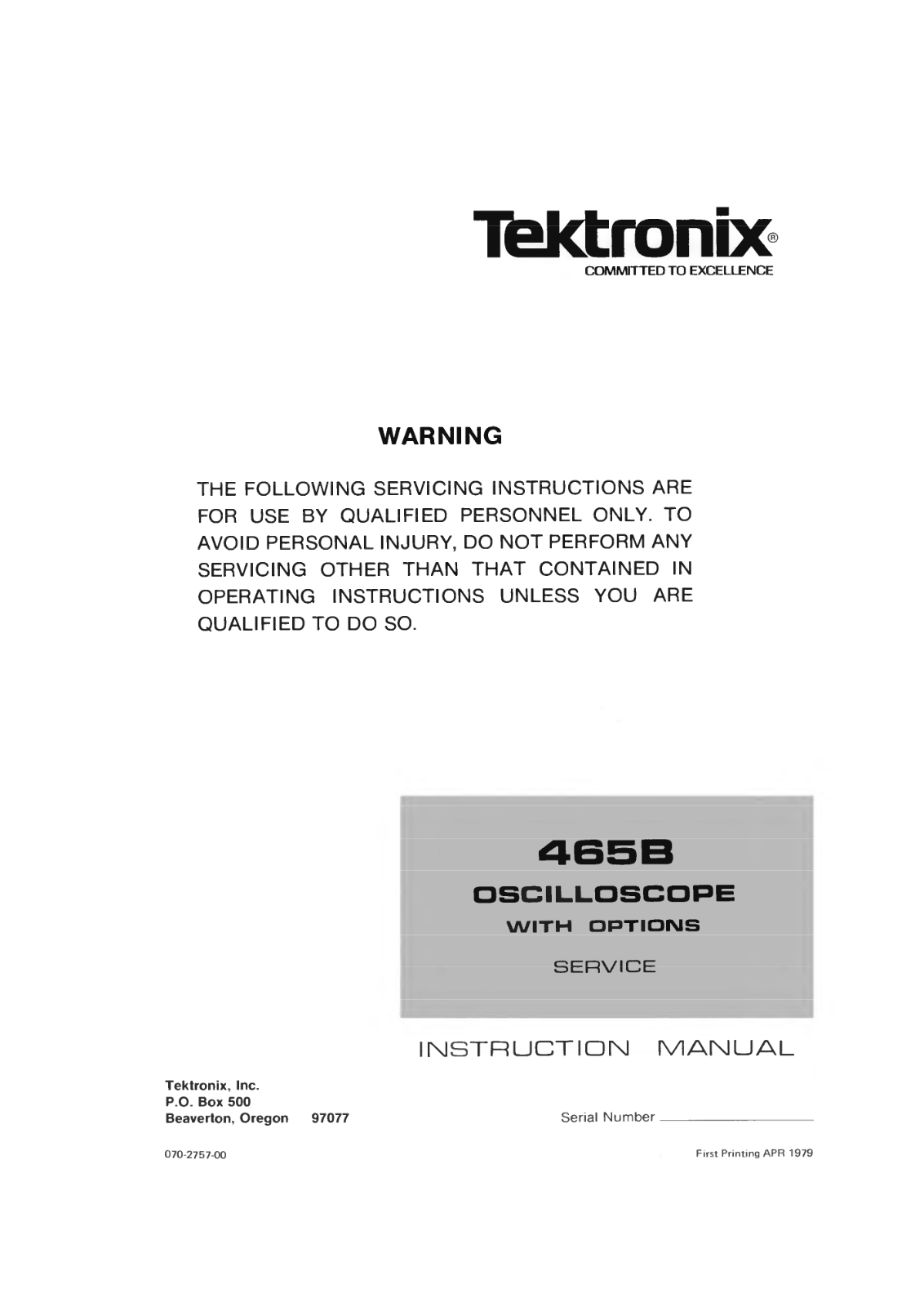 Tektronix 465B Service Manual