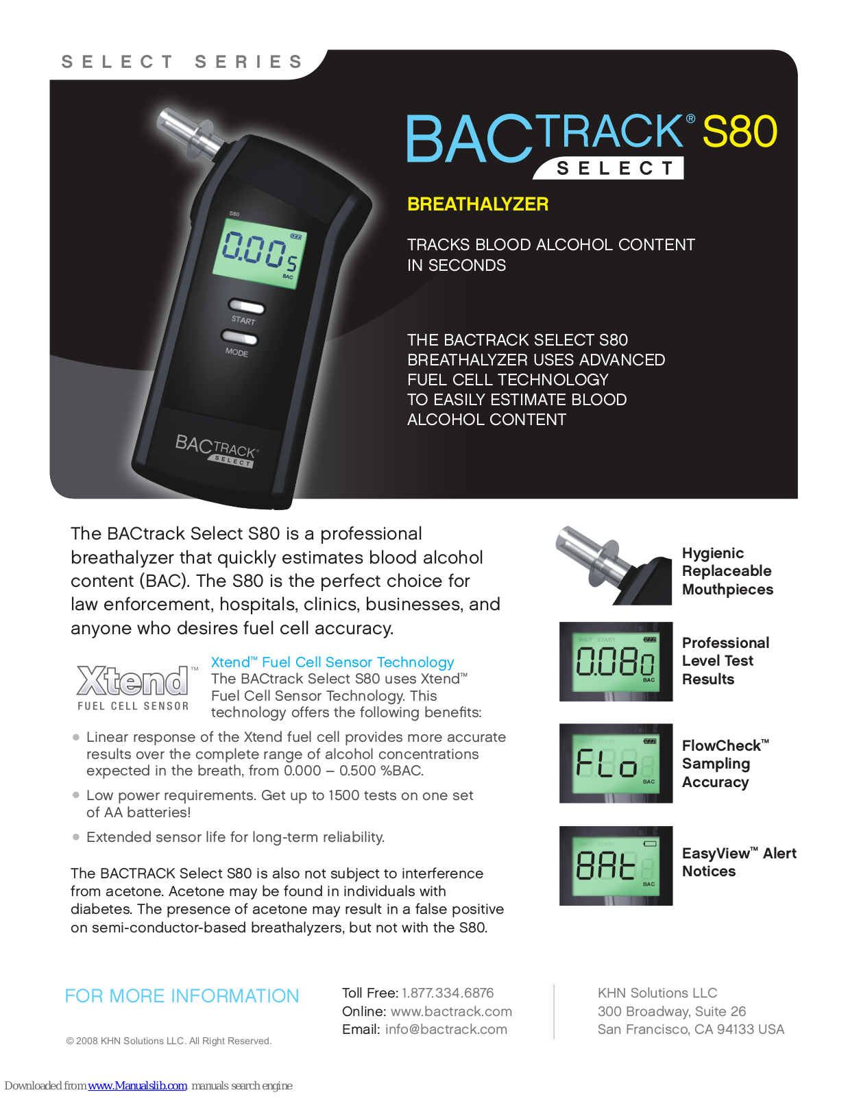 BACtrack Backtrack S80, Select S80 Product Specifications