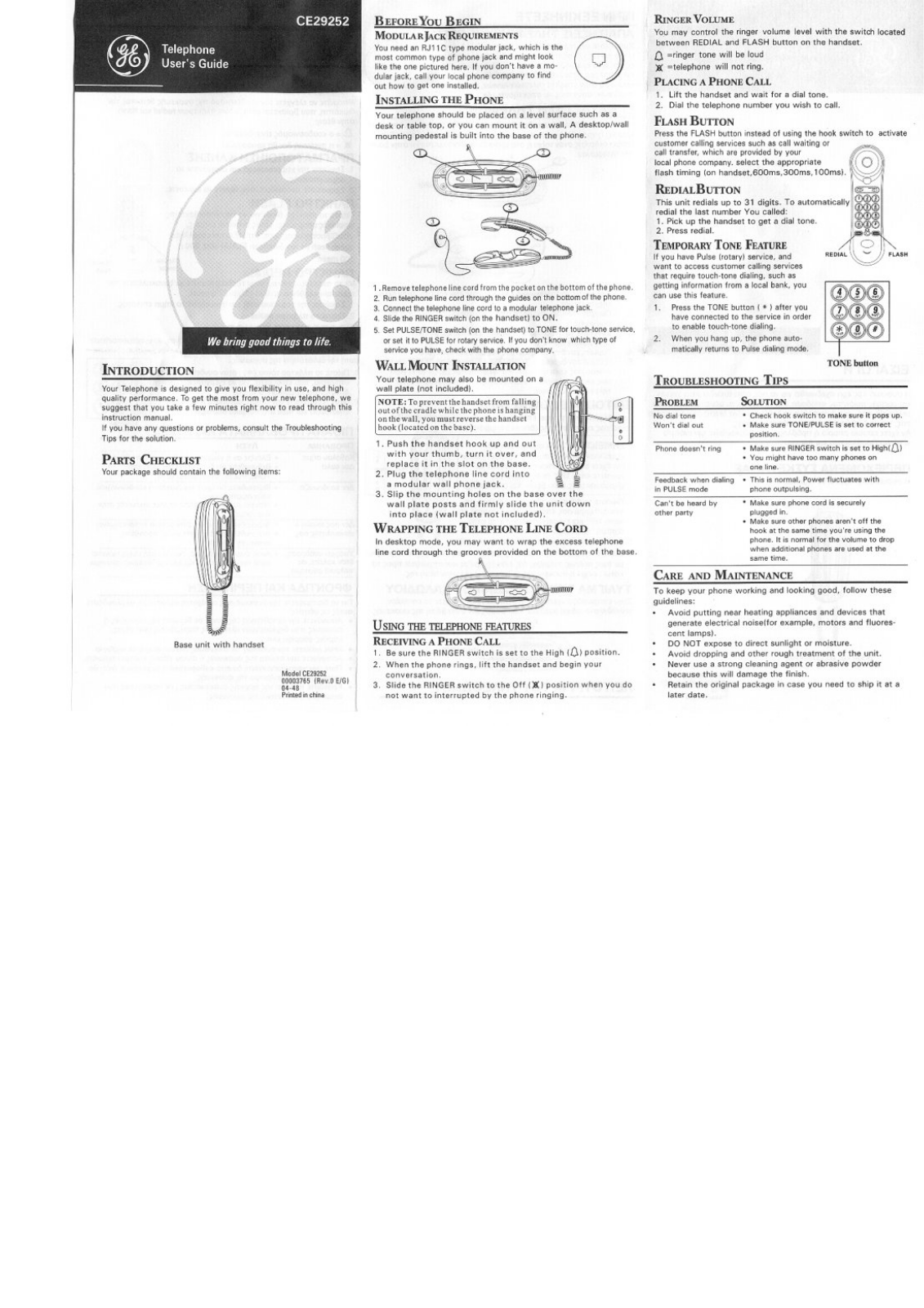 General electric CE29252 User Manual