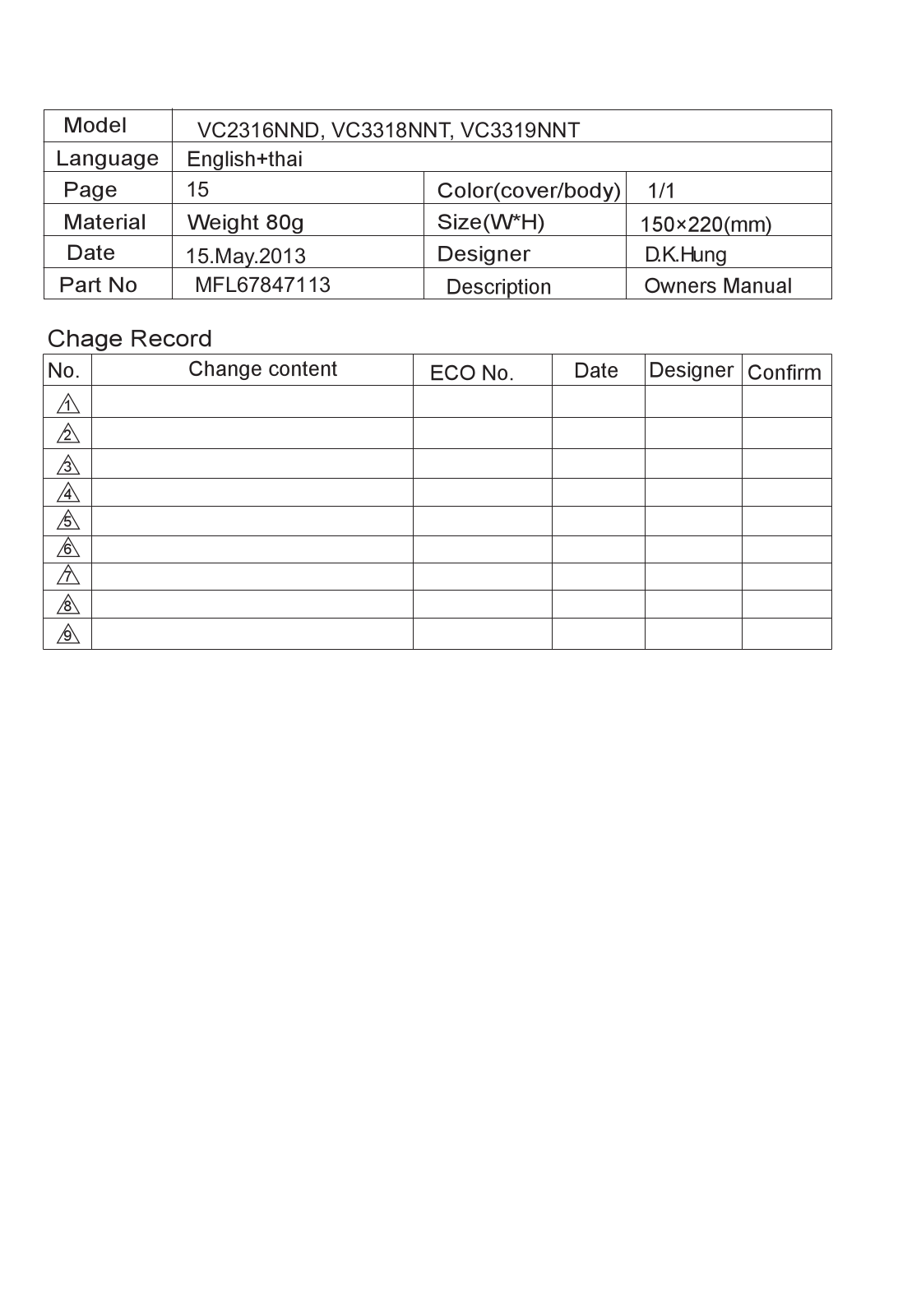 LG VC3318NNT, VC3319NNT Instruction manual