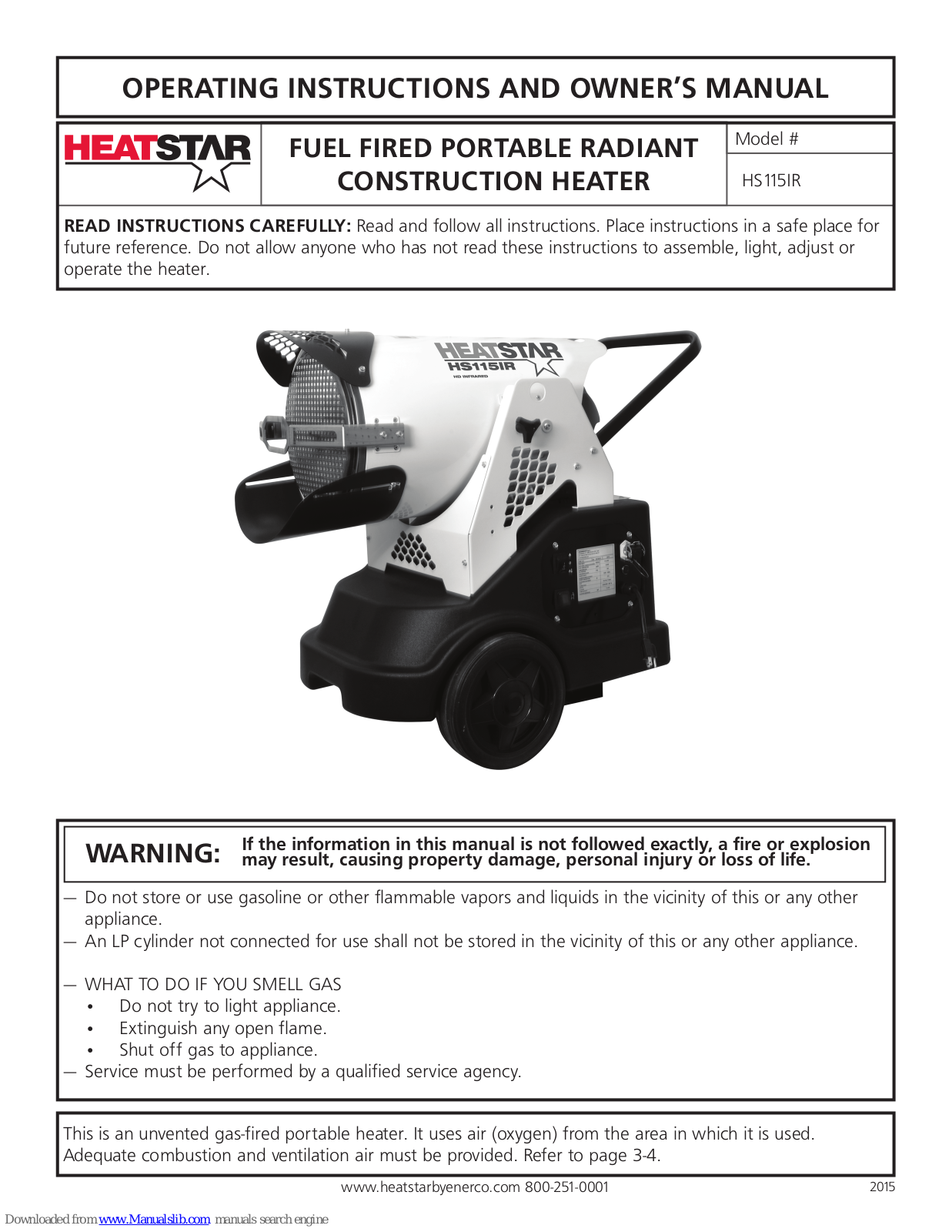 HeatStar HS115IR Operating Instructions And Owner's Manual