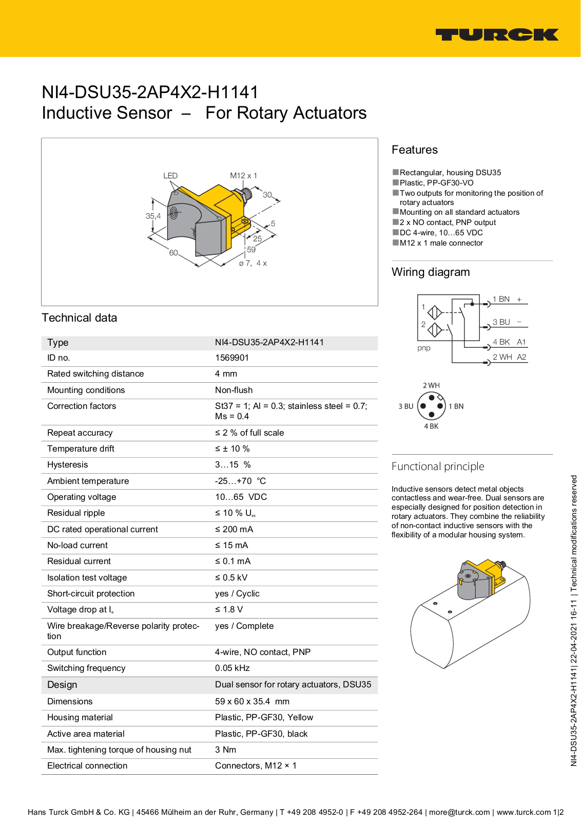 Turck NI4-DSU35-2AP4X2-H1141 Datasheet