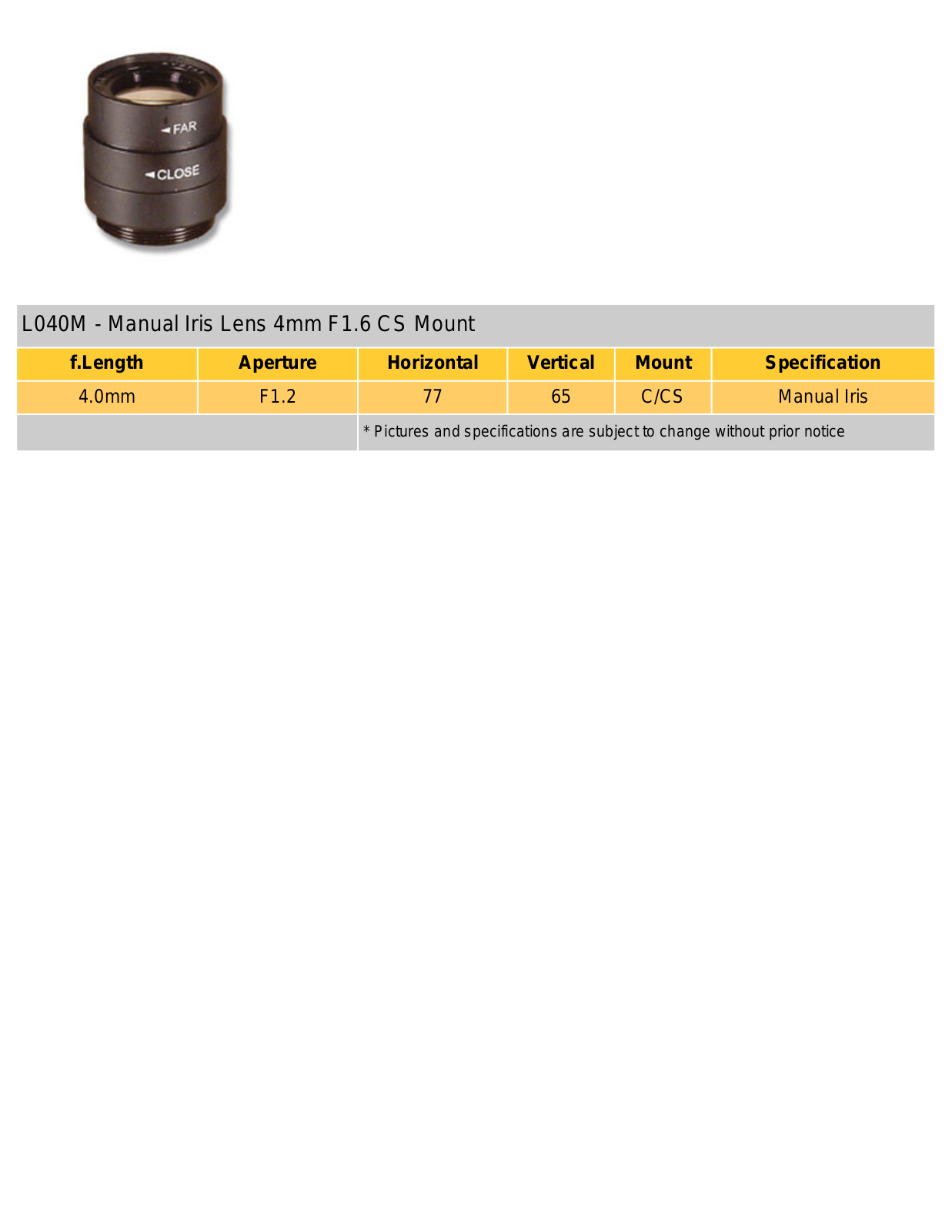 COP-USA L040M Specsheet