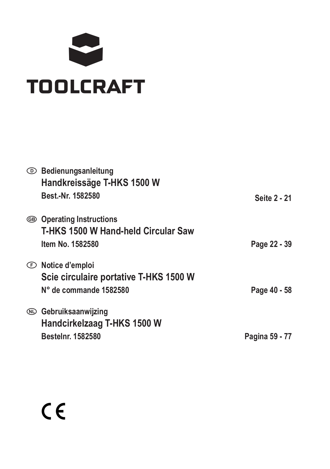 TOOLCRAFT 1582580 Instructions