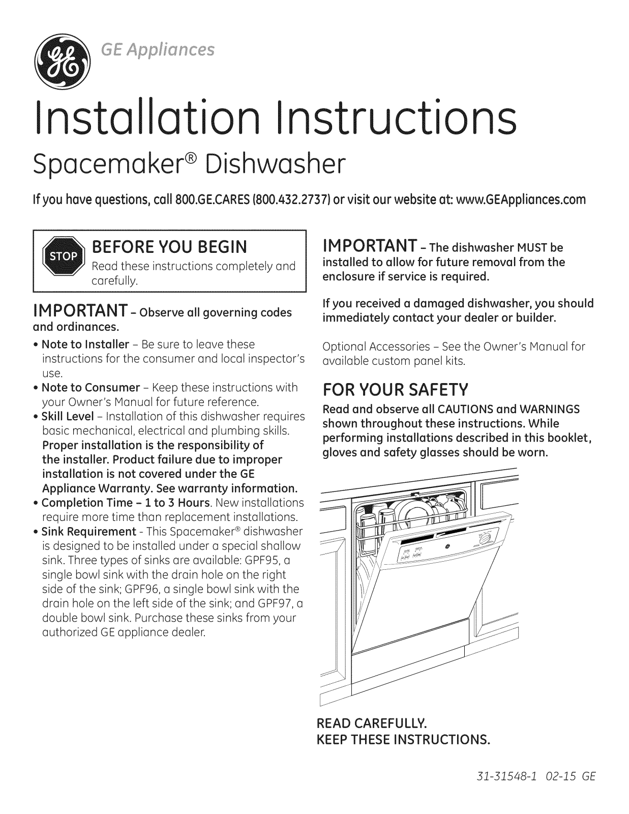 GE GSM2200V50BB, GSM2200V50WW, GSM2260V50SS Installation Guide