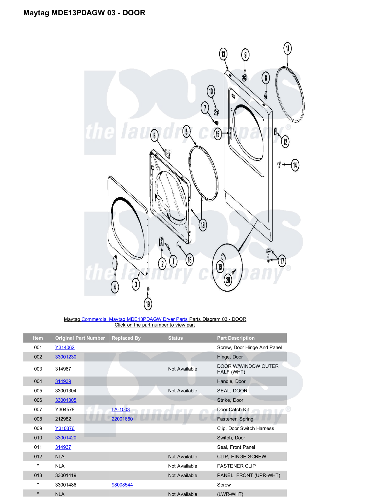 Maytag MDE13PDAGW Parts Diagram