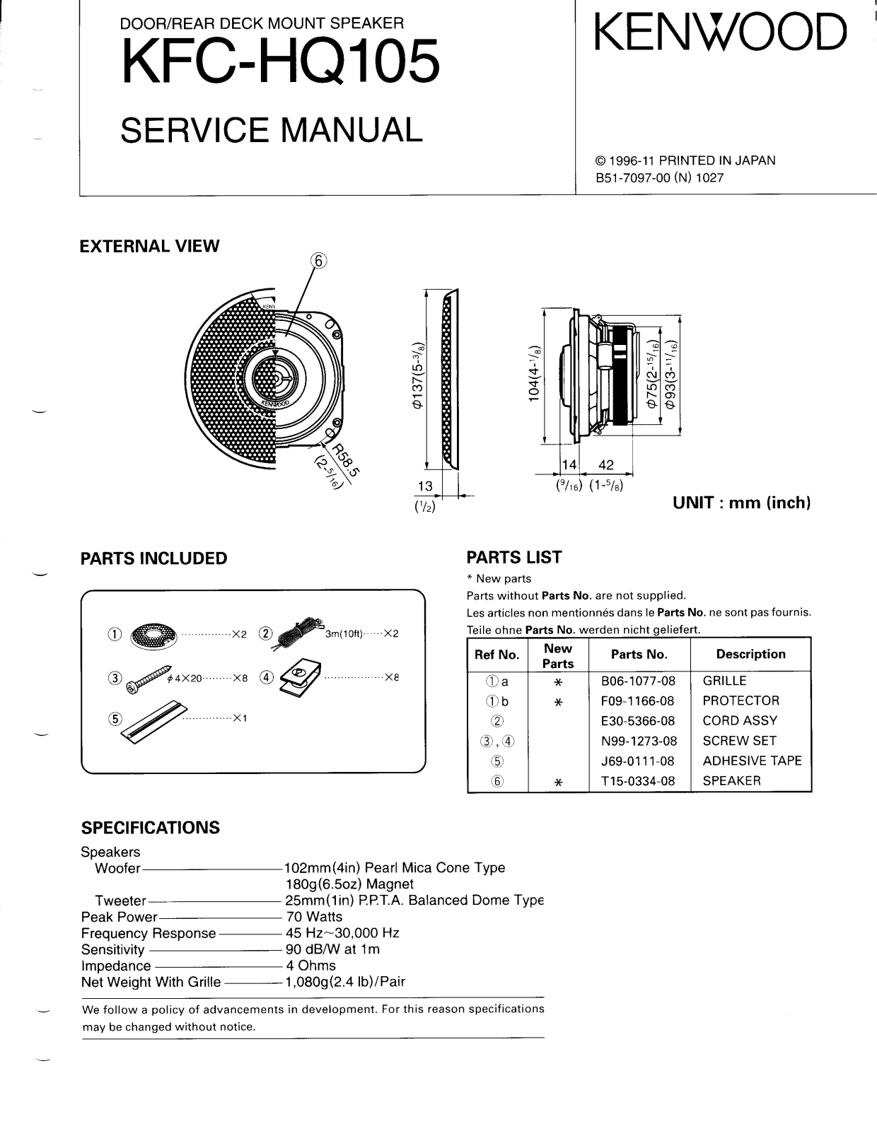 Kenwood KFC-HQ105 Owner's Manual