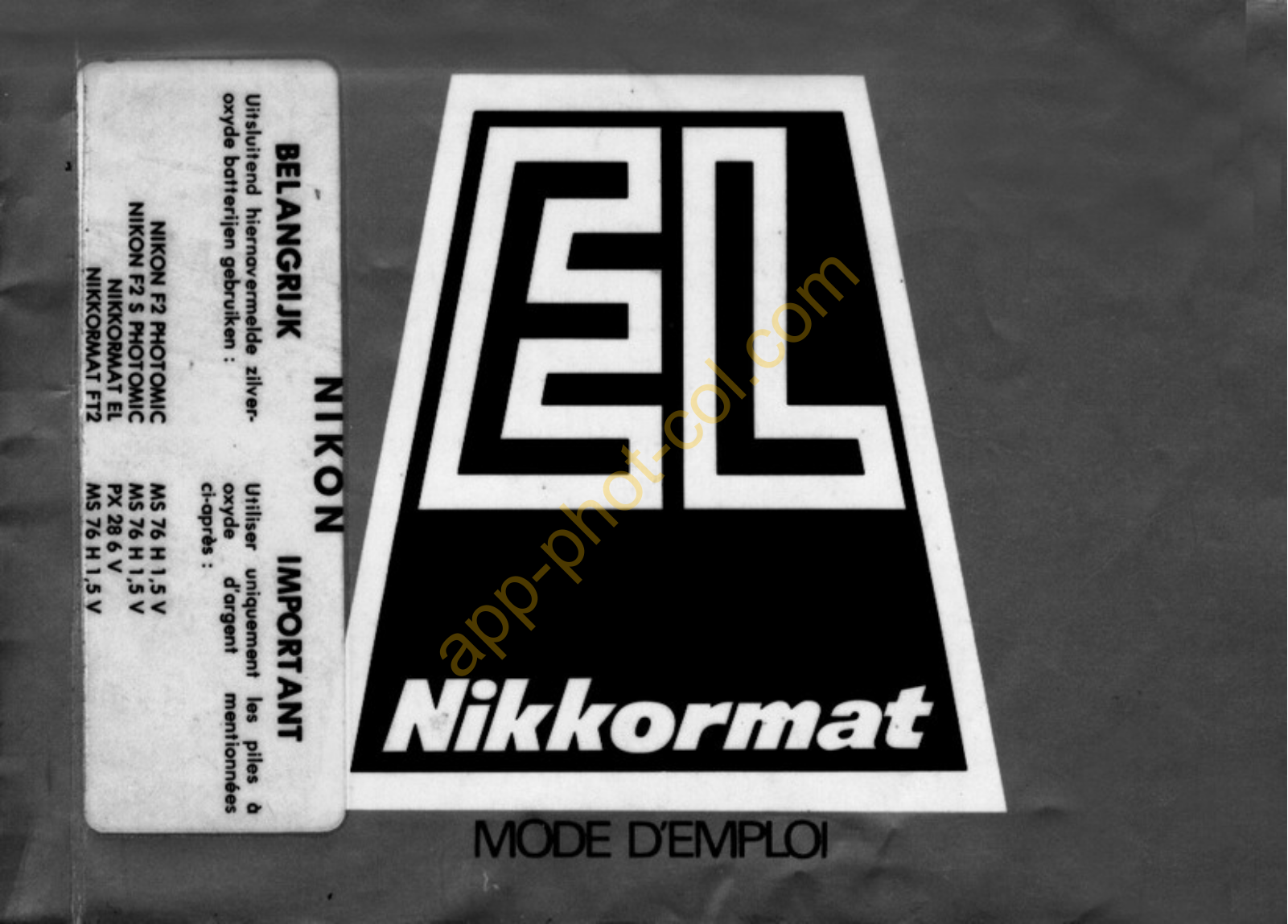 NIKON Nikkormat EL Mode d’emploi