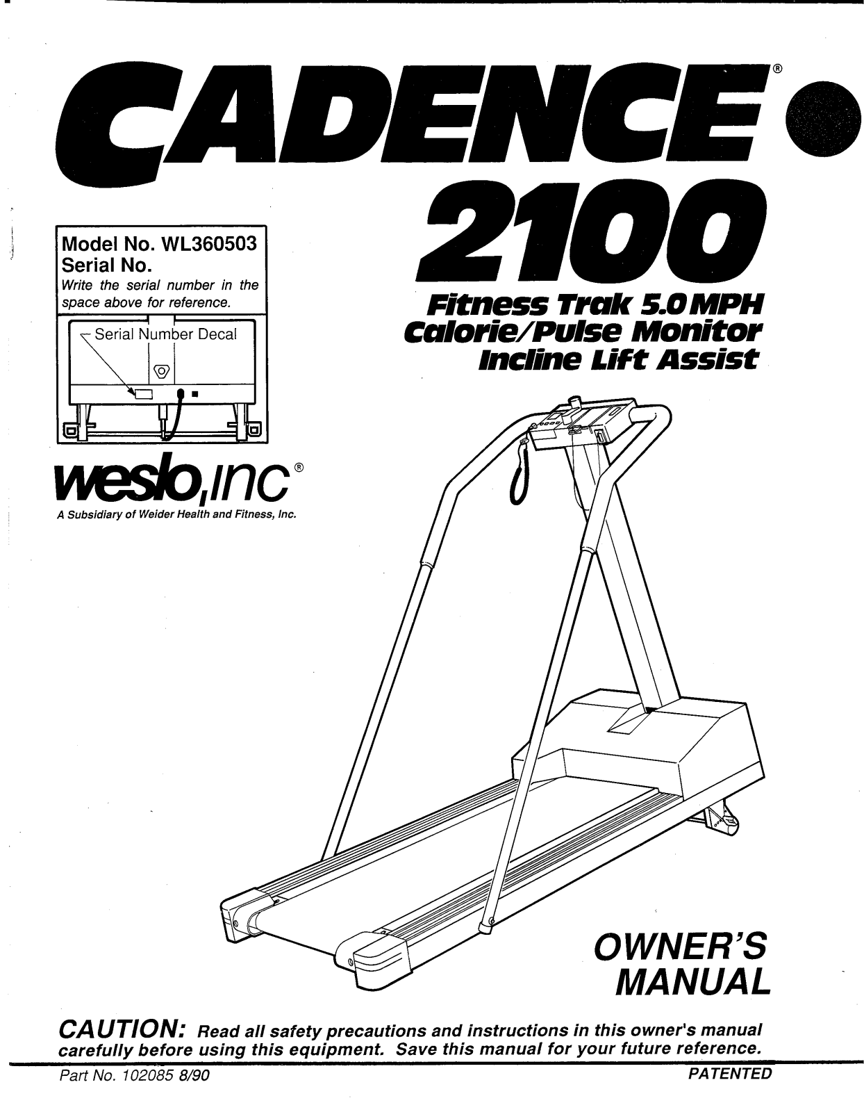 Weslo WL360503 Owner's Manual