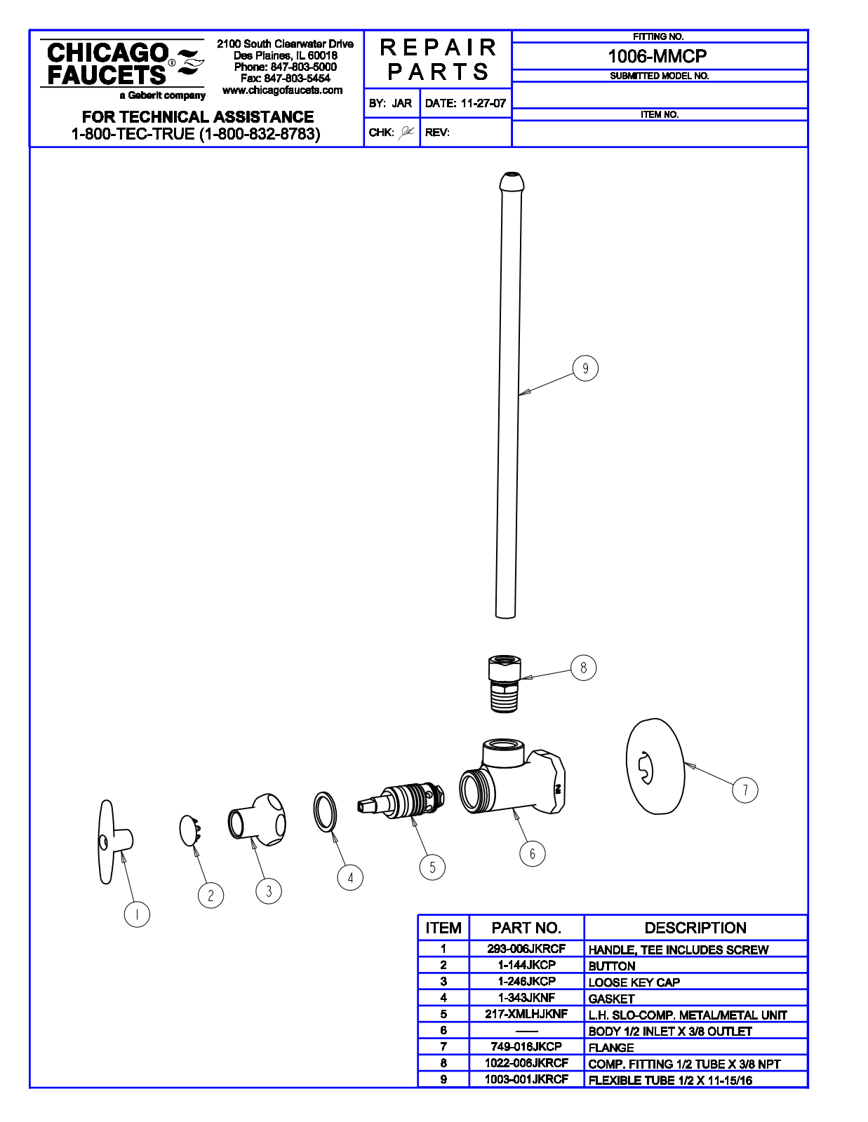 Chicago Faucet 1006-MMCP Parts List