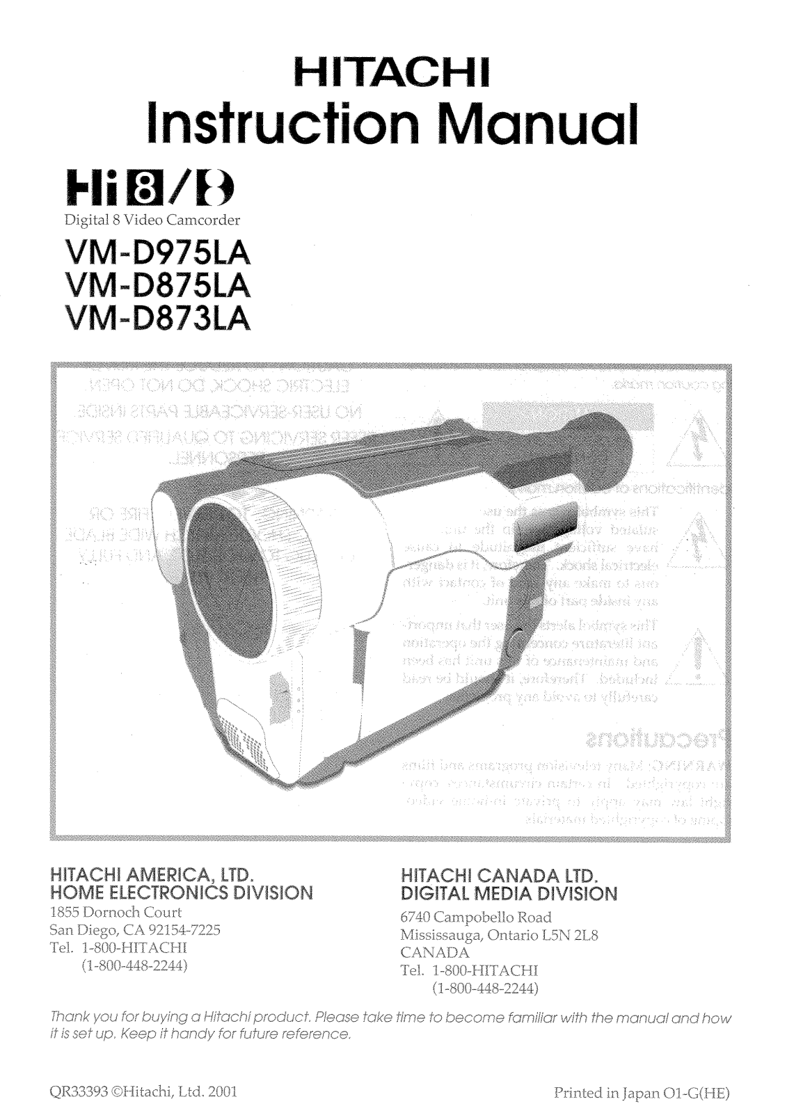 Hitachi VM-D873LA User Manual