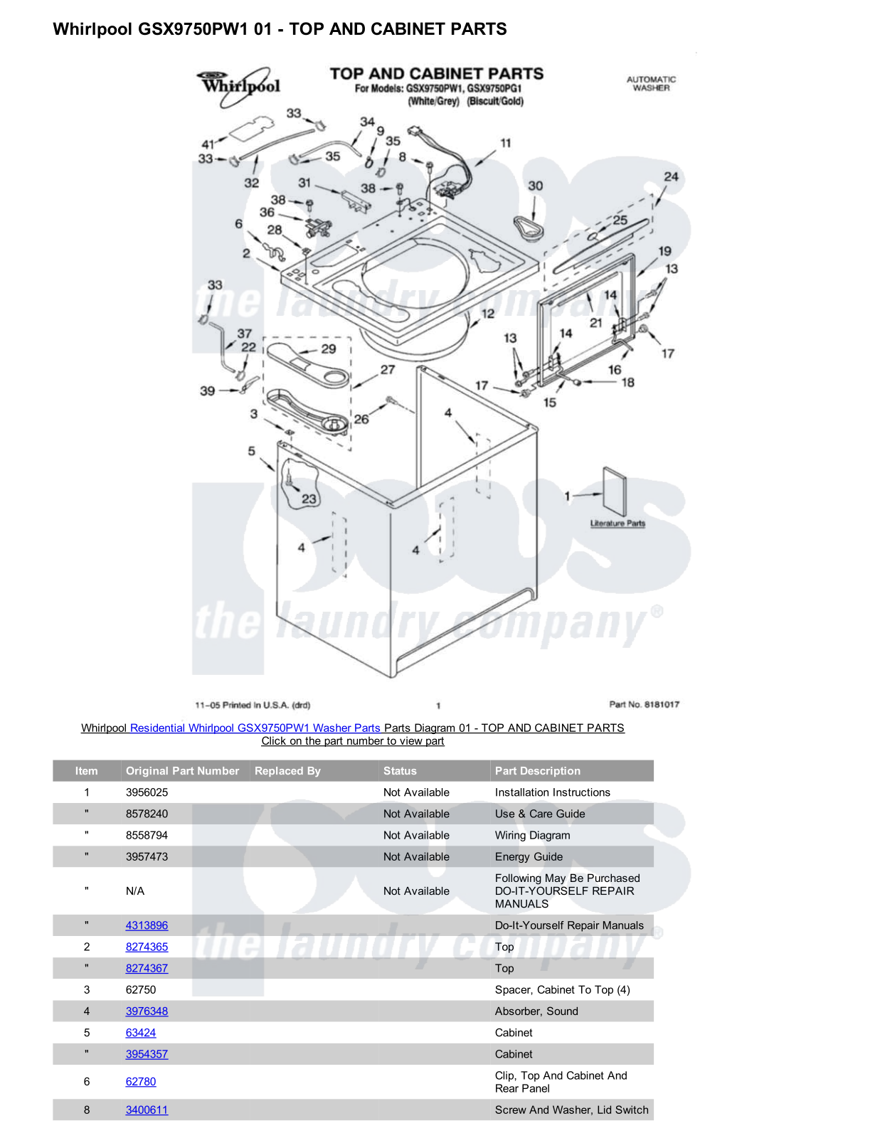 Whirlpool GSX9750PW1 Parts Diagram