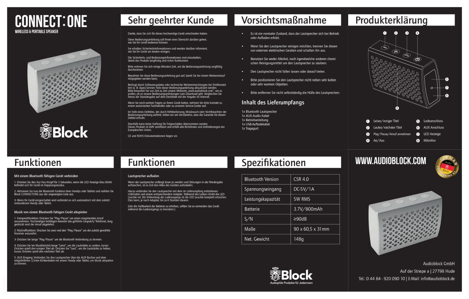 Audioblock Connect:One silber operation manual