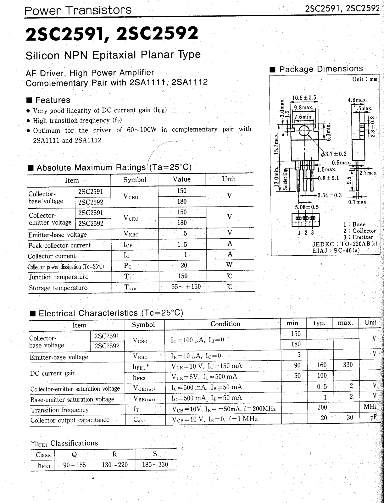 Datasheet 2SC2592 Specification - ManualMachine.com