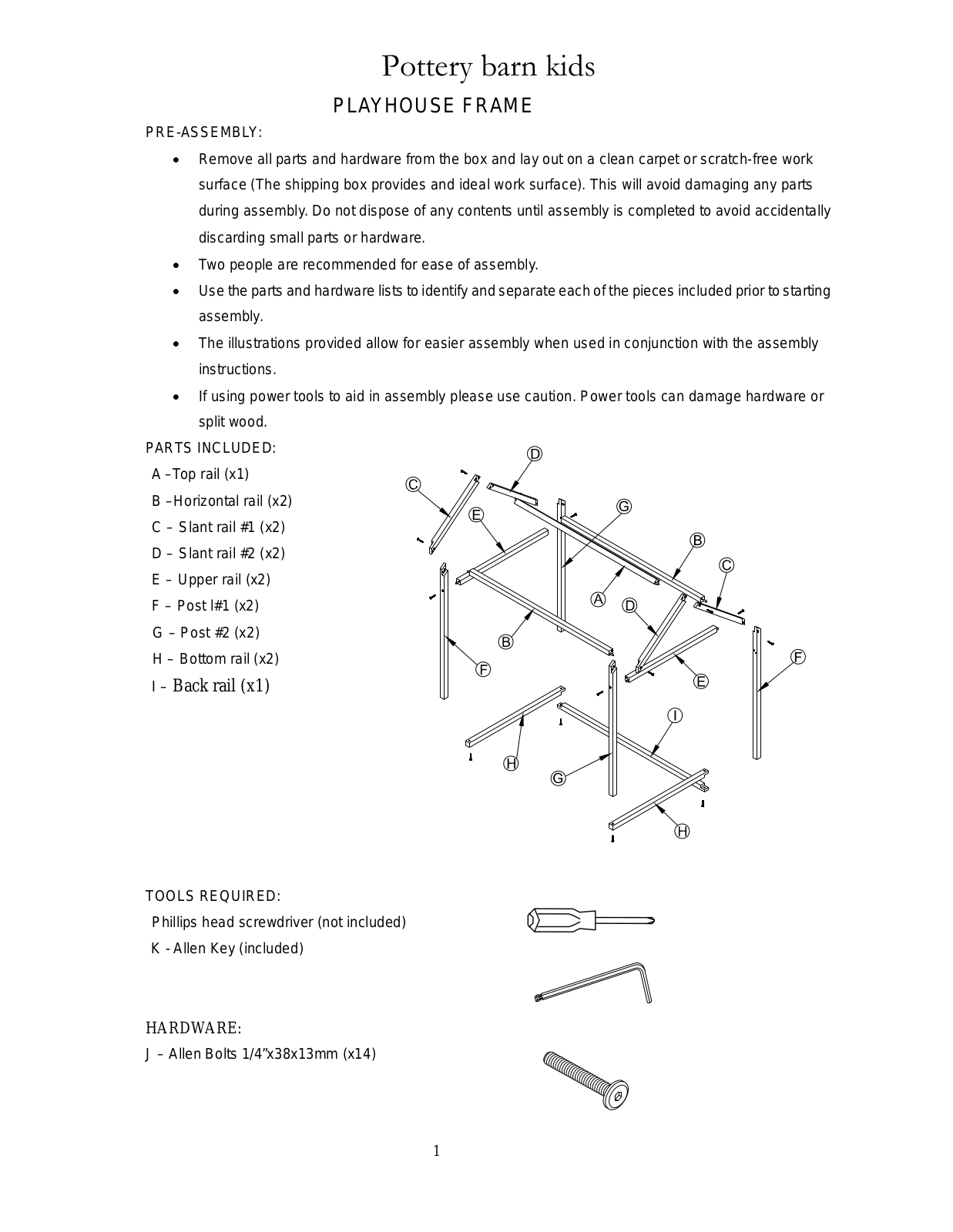 Pottery Barn Cottage Playhouse Assembly Instruction