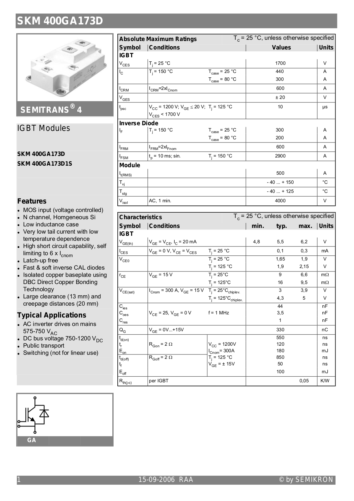 Semikron SKM400GA173D Data Sheet