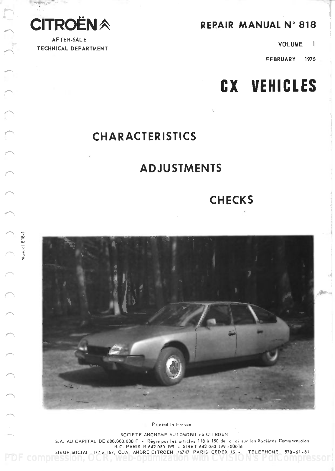 Citroën CX 1984, CX 1985, CX 1986, CX 1987 User Manual