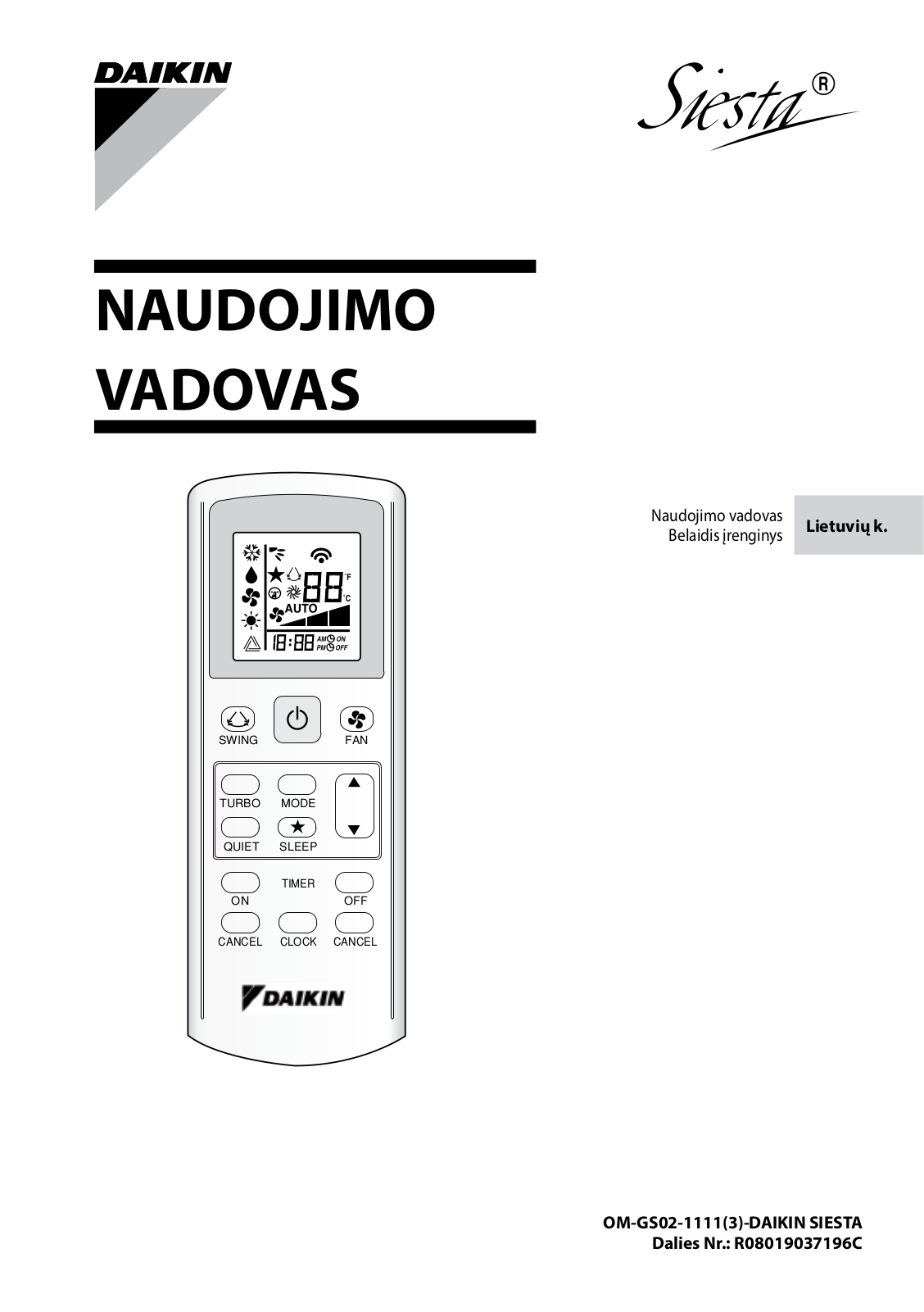 Daikin BRC52A61, BRC52A62, BRC52A63 Operation manuals