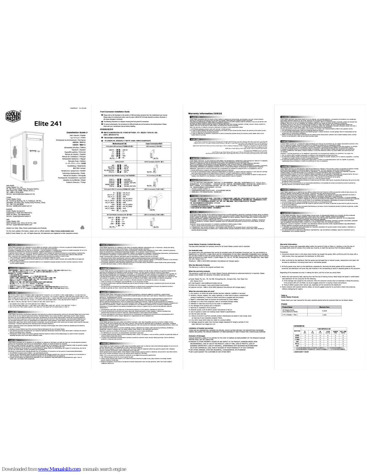 Cooler Master Elite 241 Installation Manual