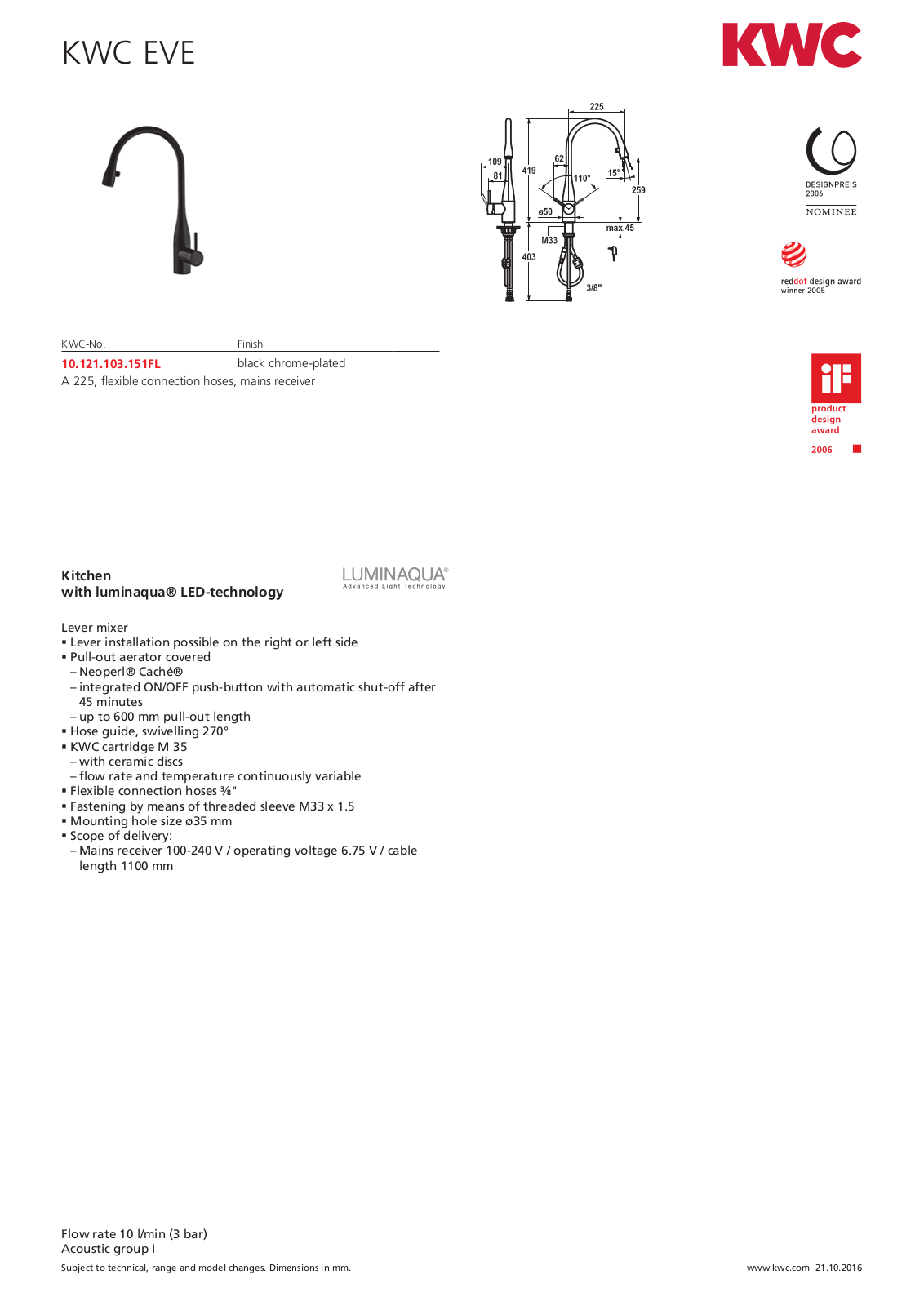 KWC 10121103151 Specifications Sheet