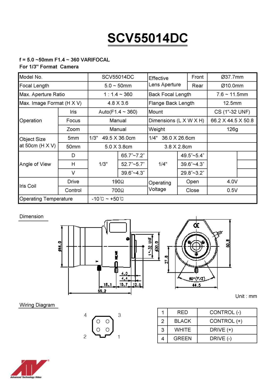 ATV SCV55014DC Specsheet