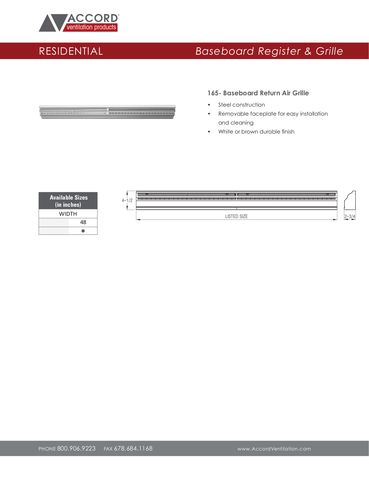 Accord Ventilation Products 165 User Manual