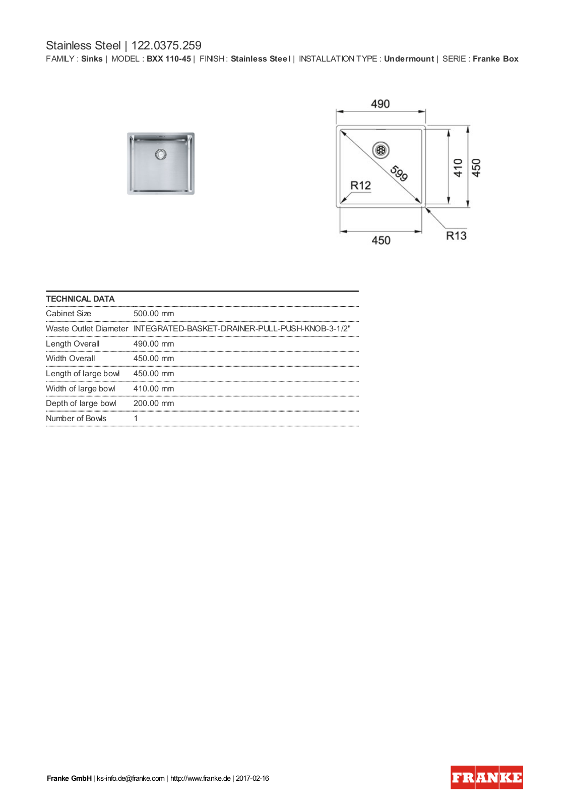 Franke 122.0375.259 Service Manual