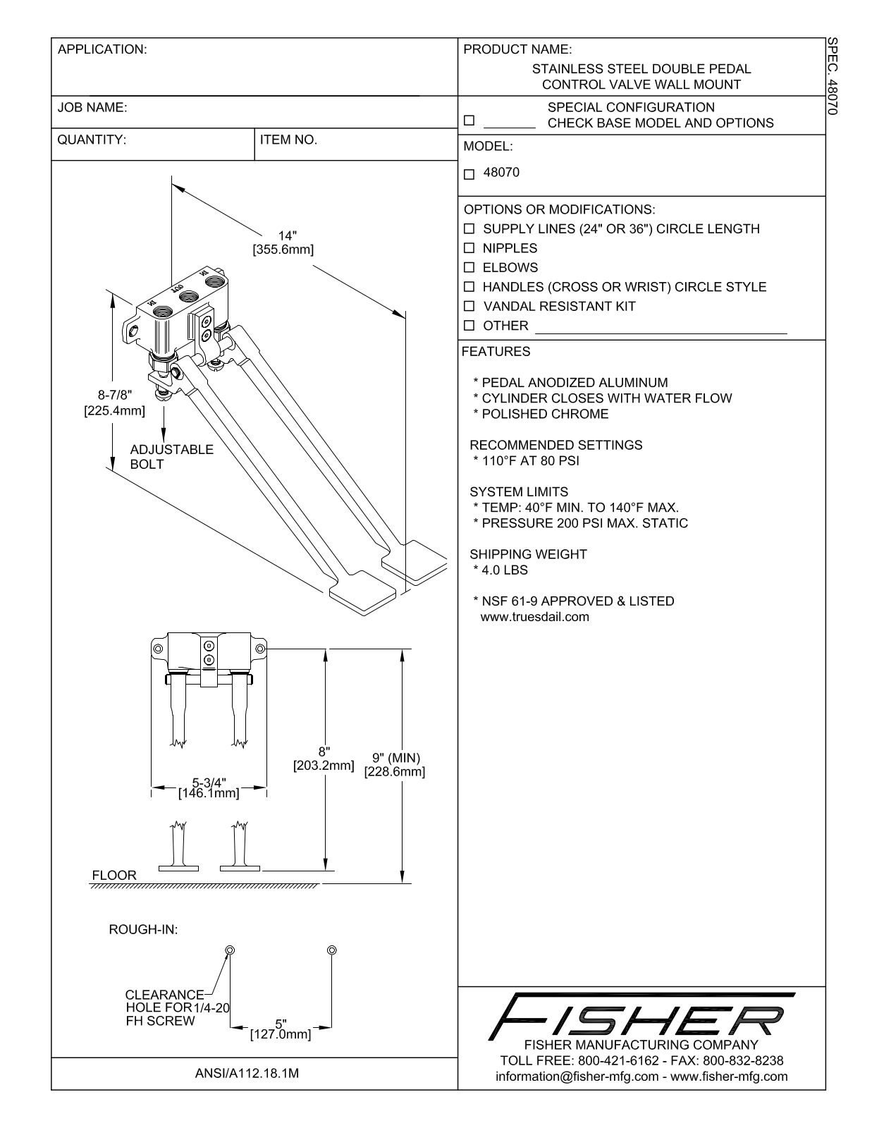 Fisher Manufacturing 48070 User Manual