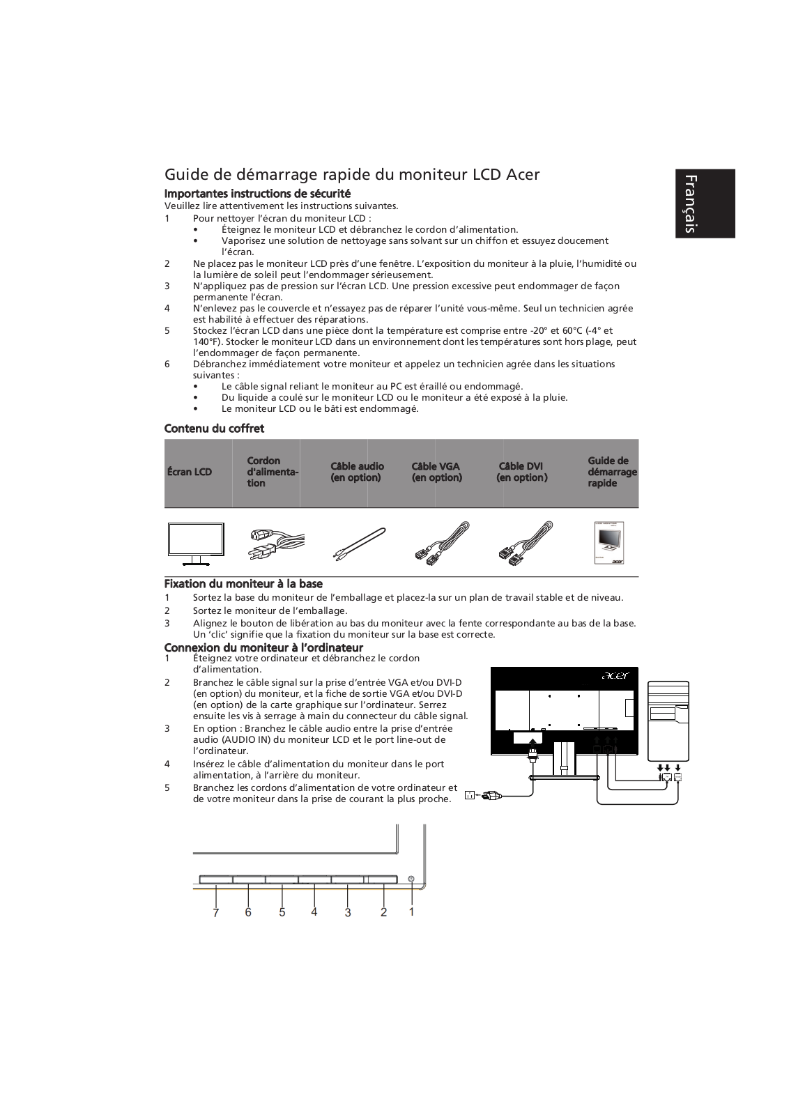 Acer V206HQL QUICK START GUIDE