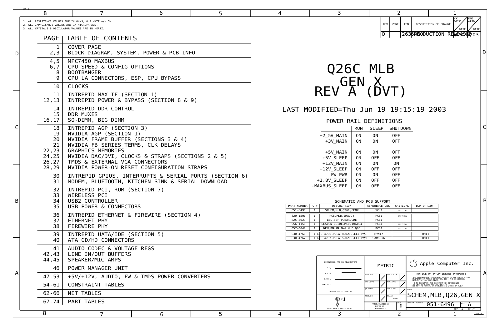Apple iMac G4 Q26C DVT MLB GEN X 051-6490 RevA Schematic
