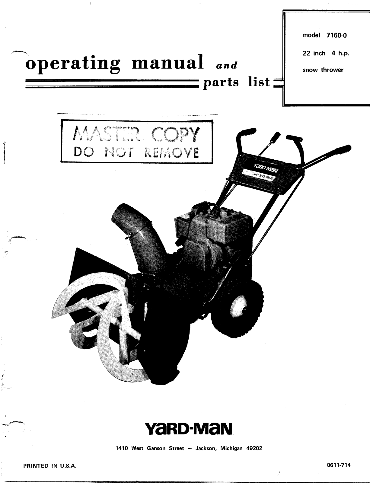 Mtd 7160-0 operators Manual