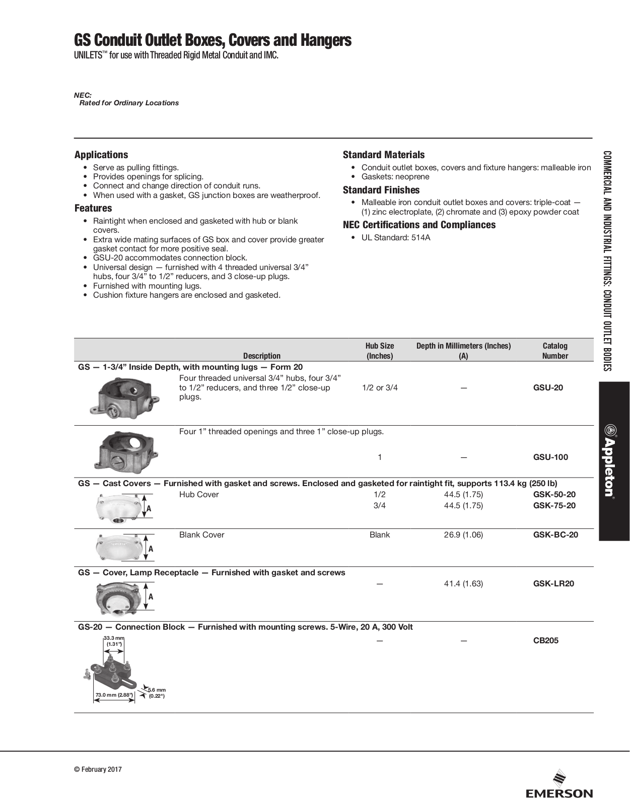 Appleton GS Conduit Outlet Boxes Covers and Hangers Catalog Page
