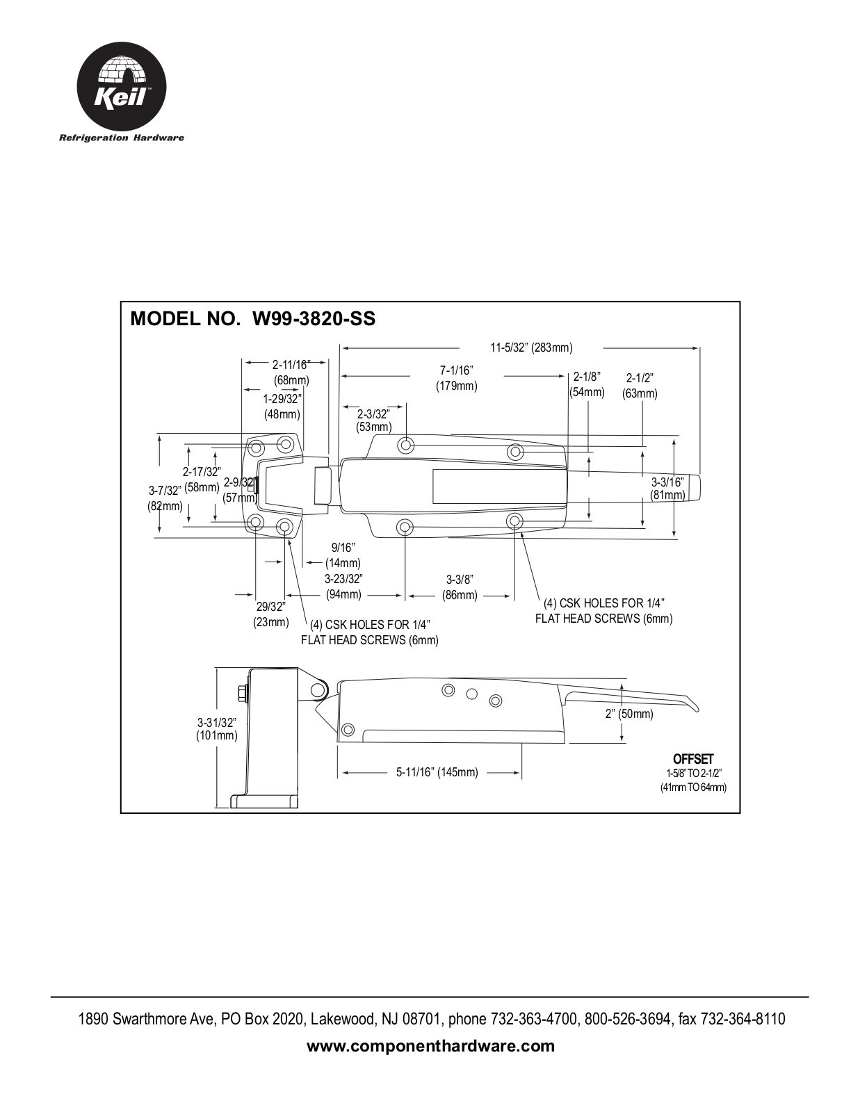 Component Hardware W99-3820-SS User Manual