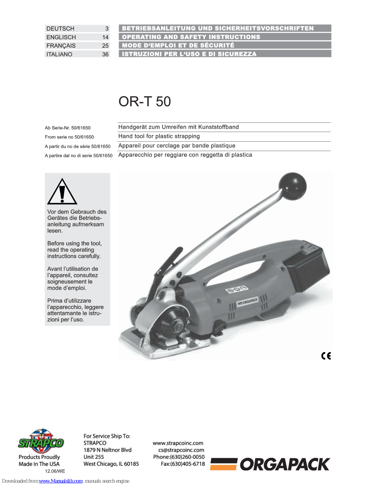 Orgapack OR-T 50 Operating And Safety Instructions Manual