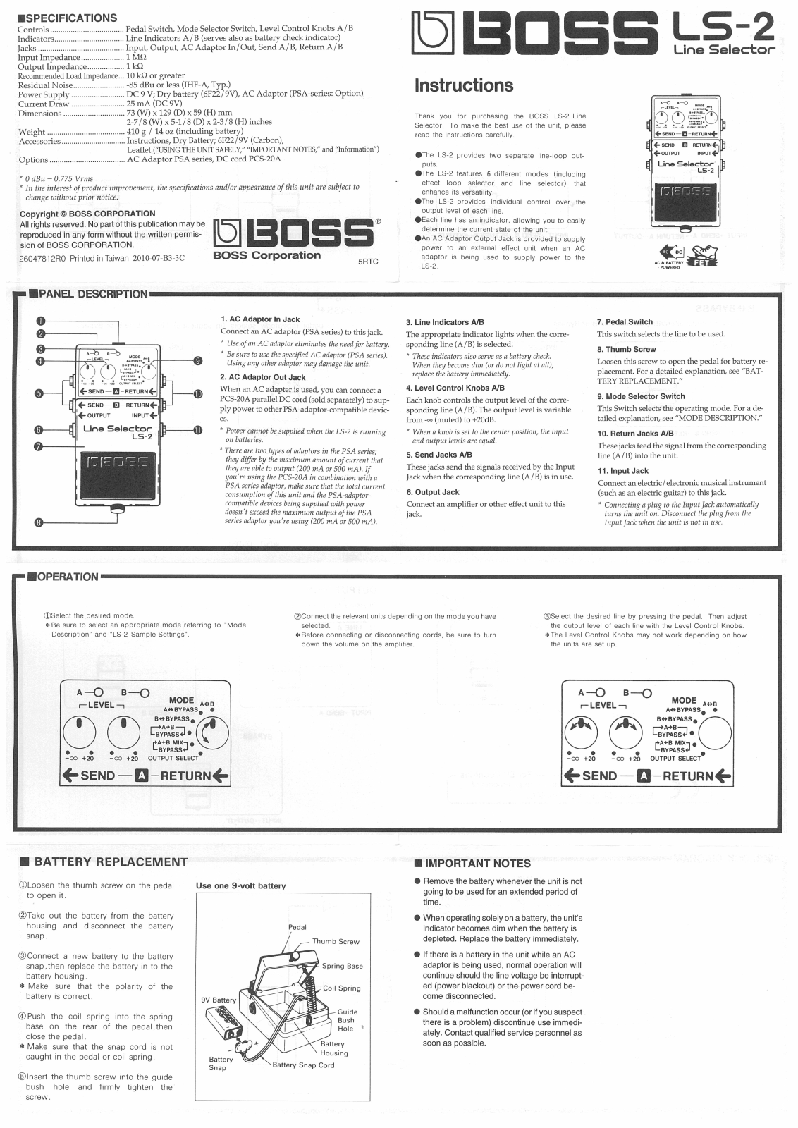 Boss LS-2 Owner’s Manual