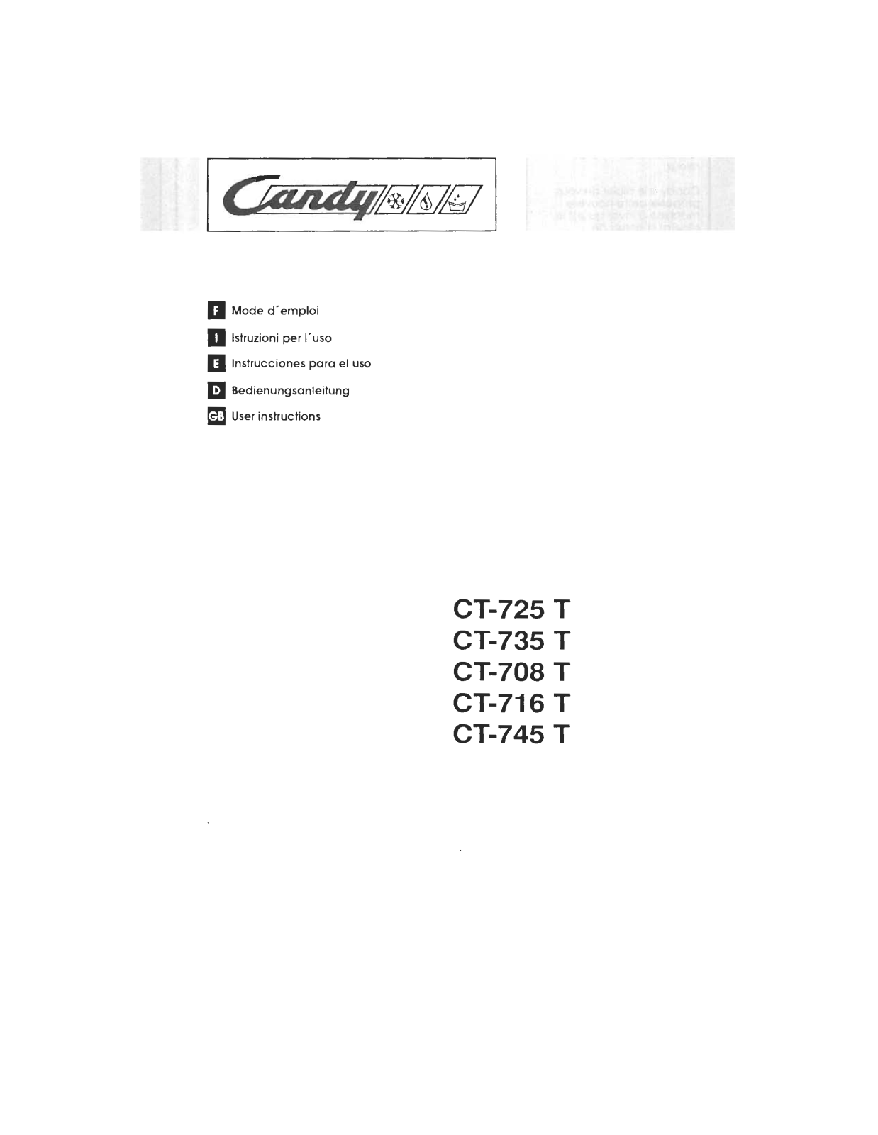 CANDY CT 708, CT 716, CT 735 User Manual