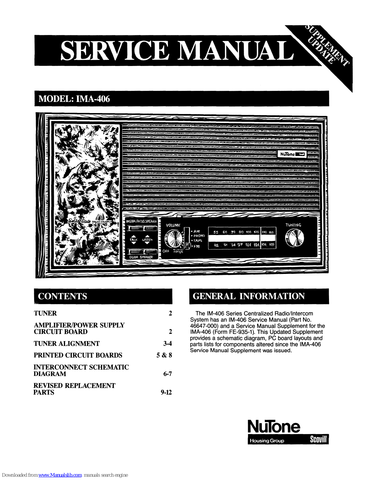 NuTone IMA-406 Service Manual