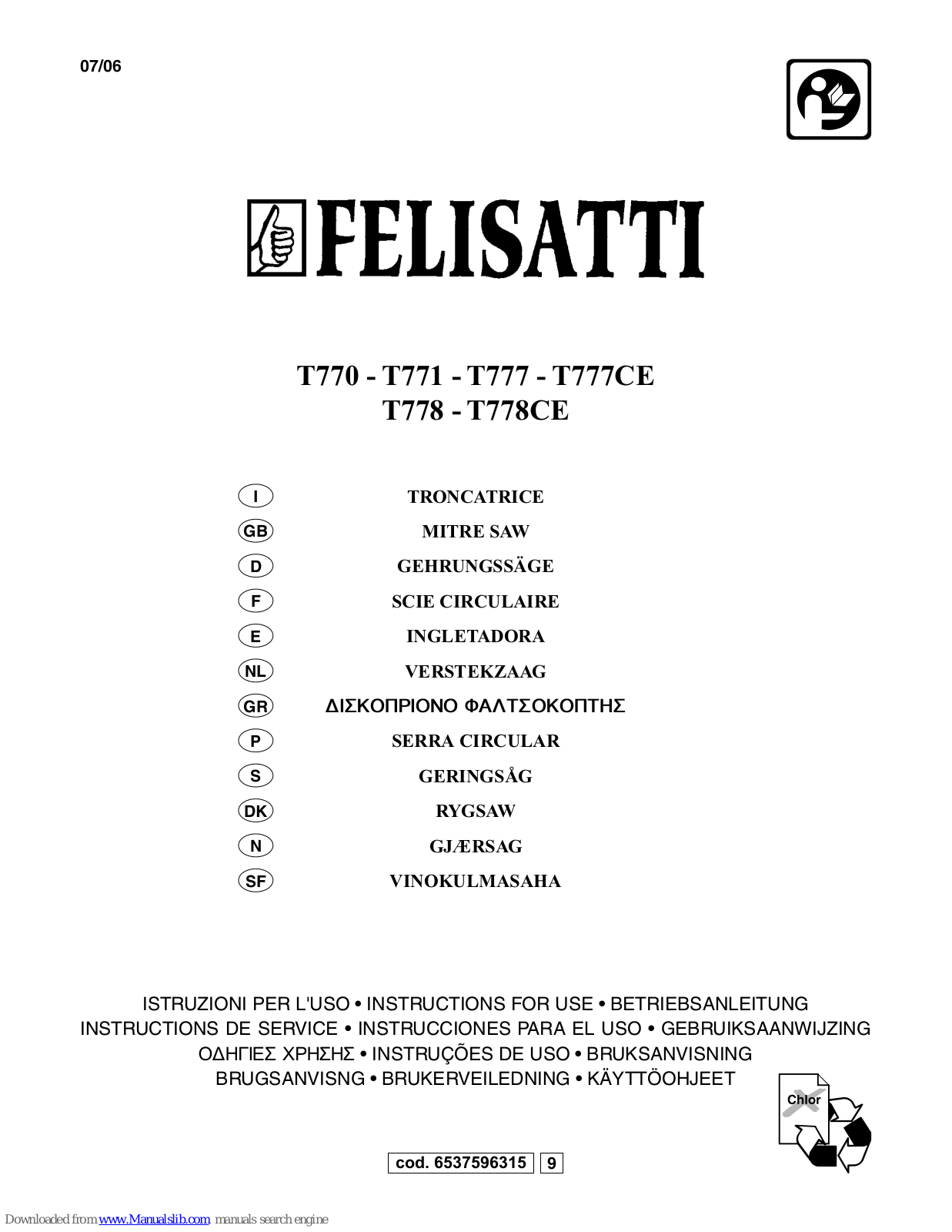 Felisatti T770, T778, T771, T778CE, T777 Instructions For Use Manual