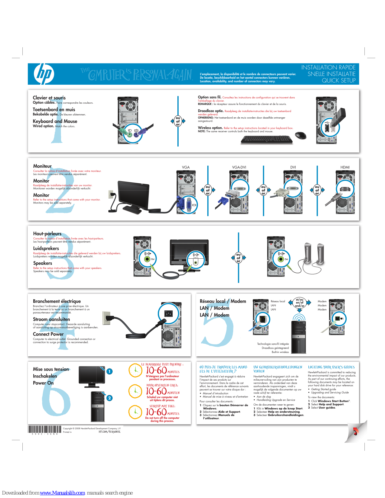 HP Pavilion Elite m9350f, Pavilion Elite M9360f, Pavilion Elite M9160f, Pavilion Elite M9260f, Pavilion Elite M9340f Quick Setup Manual