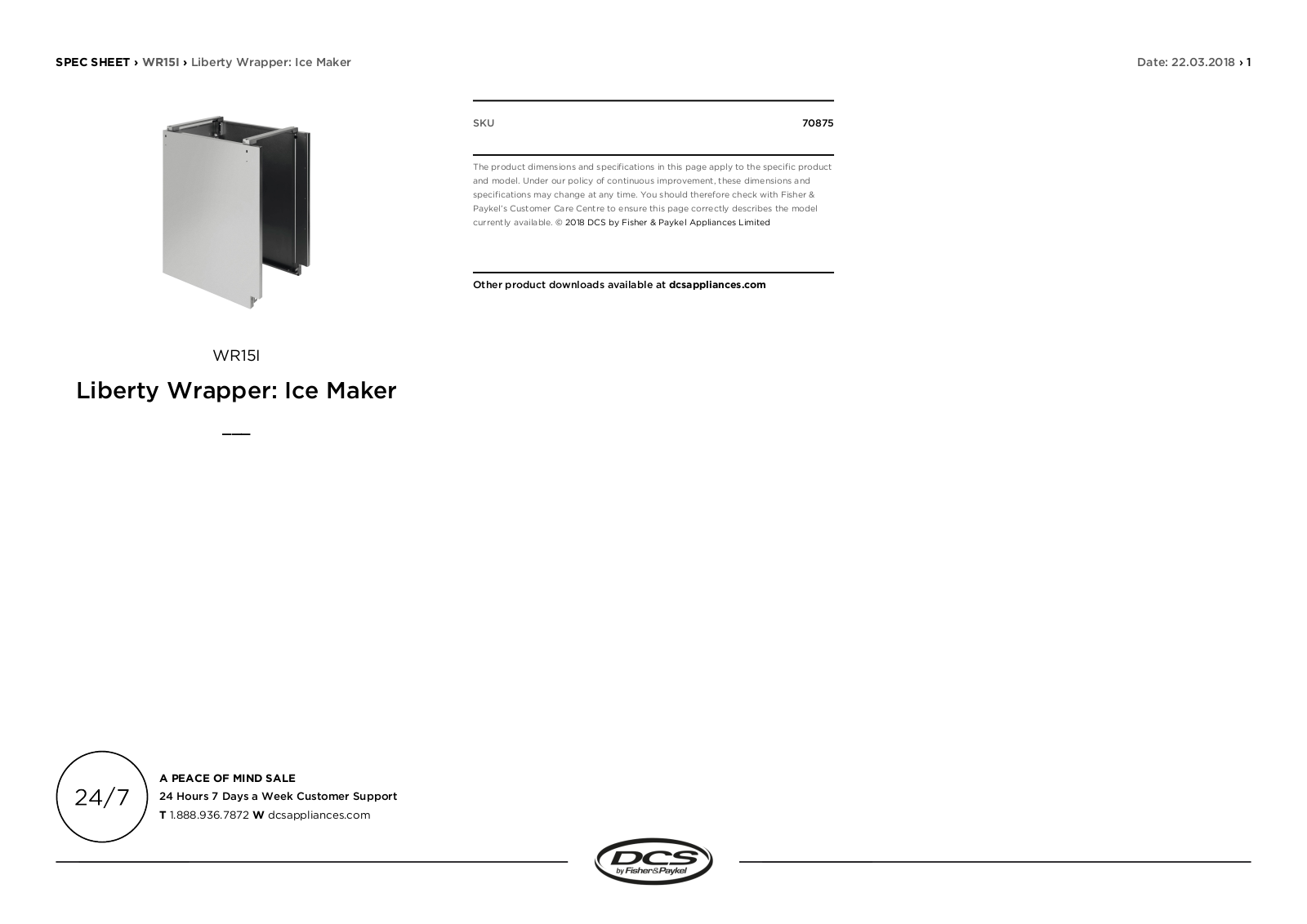 Dcs Outdoor WR15I Quick reference guide