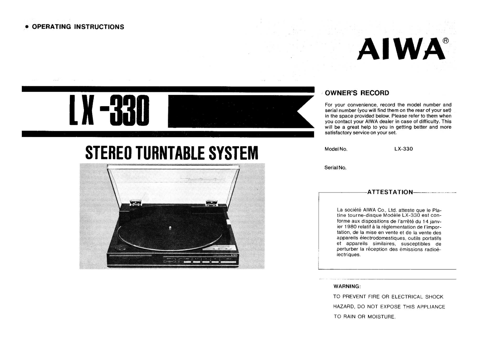 Aiwa LX-330 Owners Manual