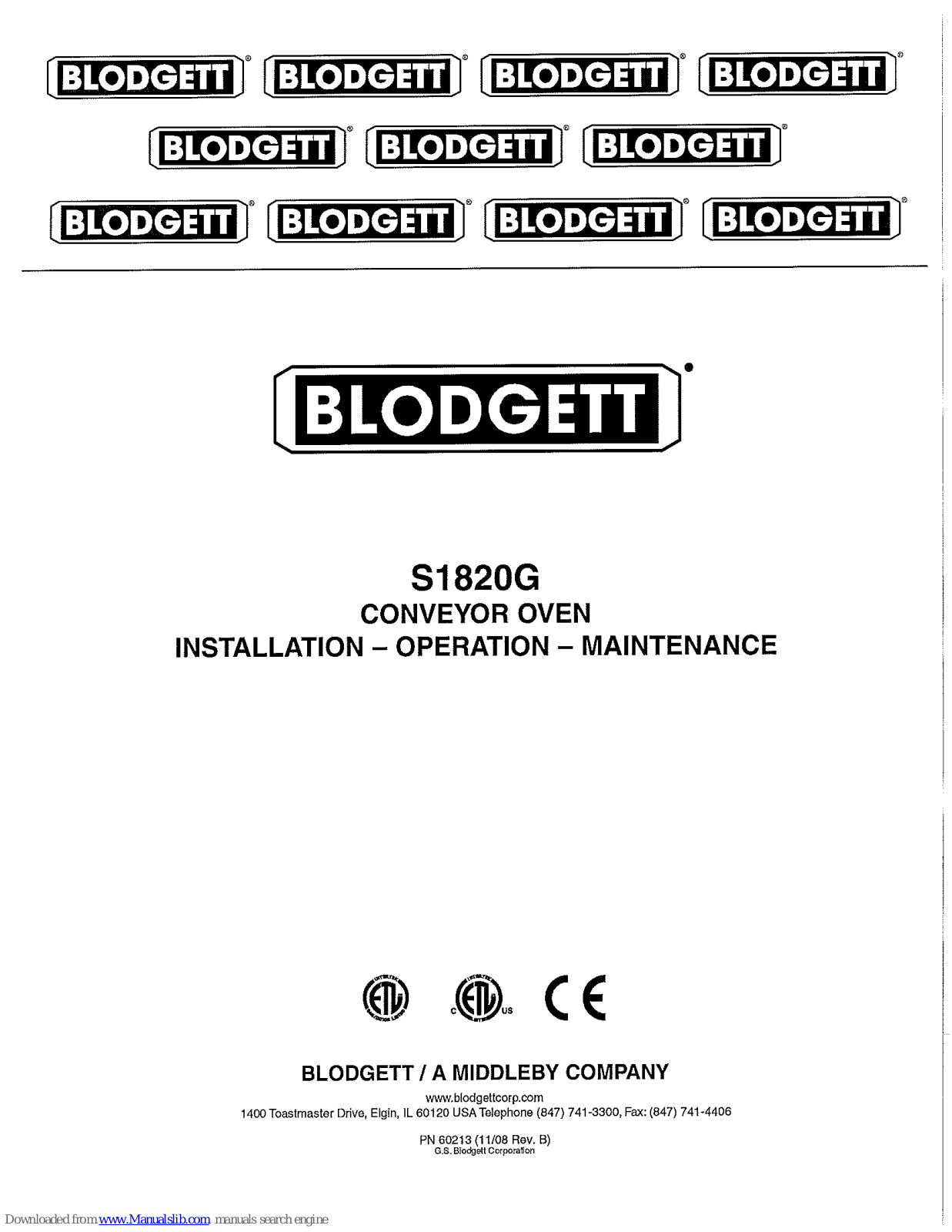 Blodgett SG1820G Installation Operation & Maintenance