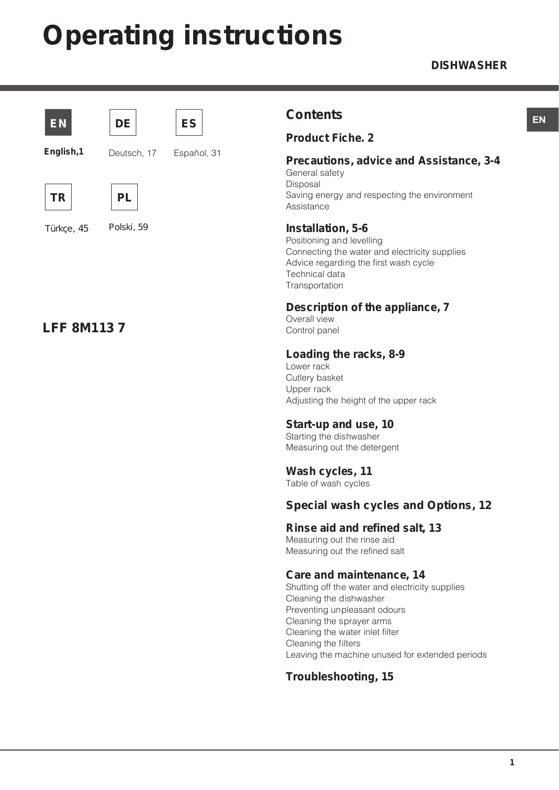 Hotpoint LFF 8M113 7 X EU User Manual