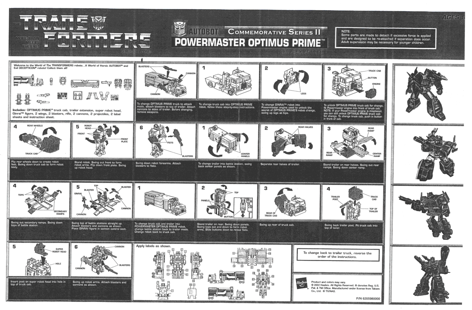 HASBRO Transformers G1 Powermaster Optimus Prime Autobot User Manual