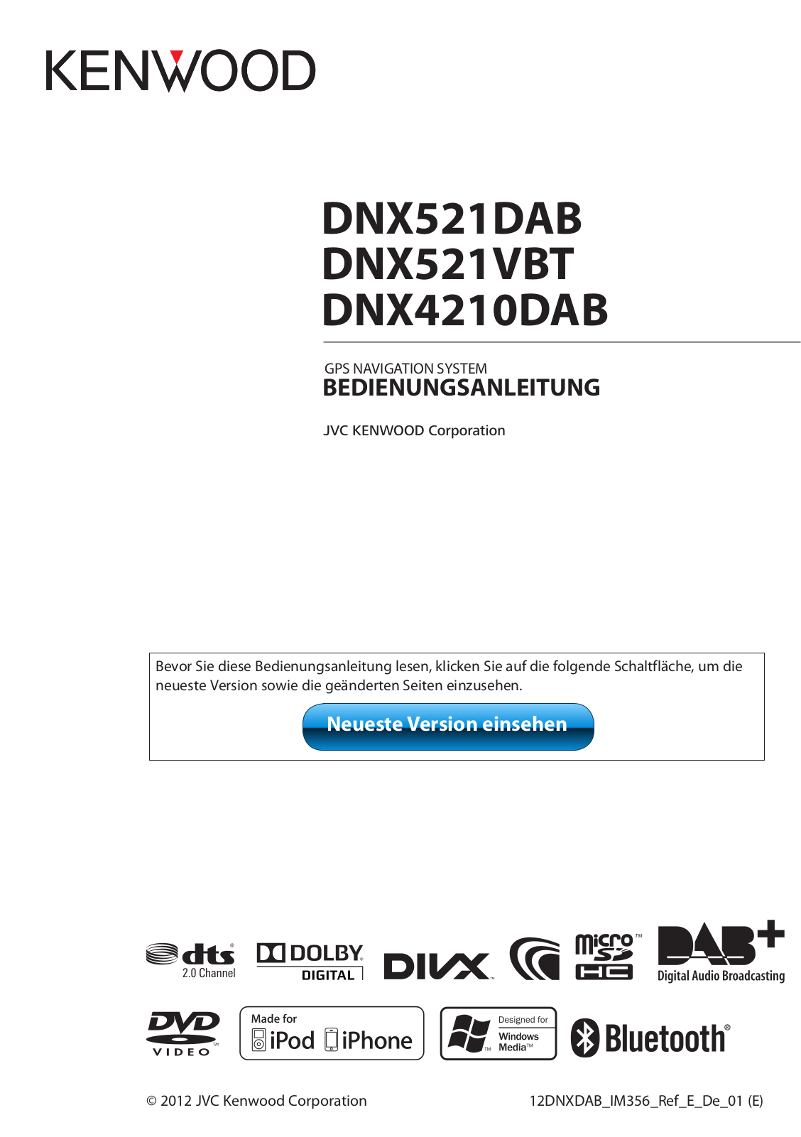 Kenwood DNX521VBT, DNX4210DAB, DNX521DAB User Manual