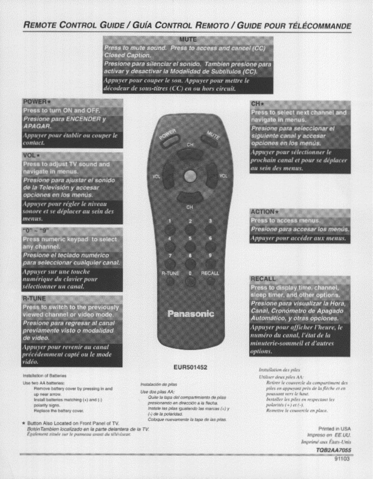 Panasonic EUR501452 User Manual