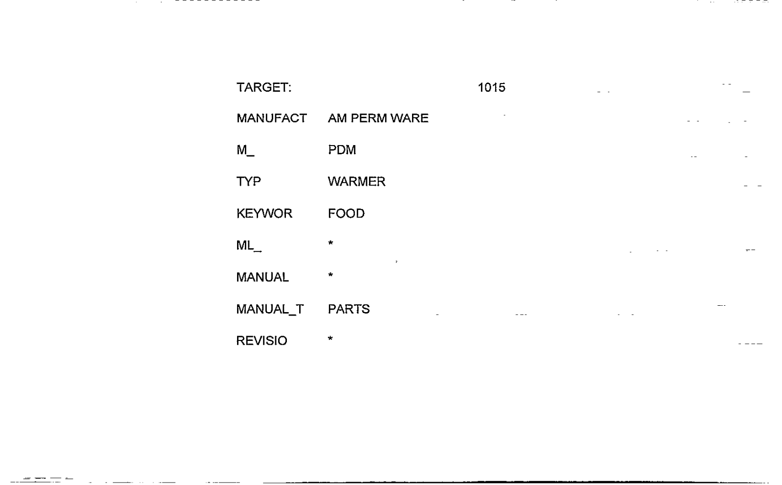 APW Wyott PDM Parts List